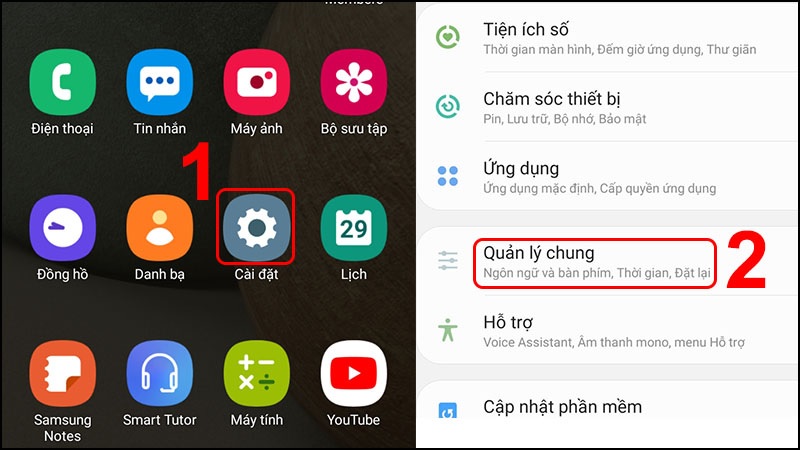 Mở Cài đặt (Settings)  Chọn quản lý chung.